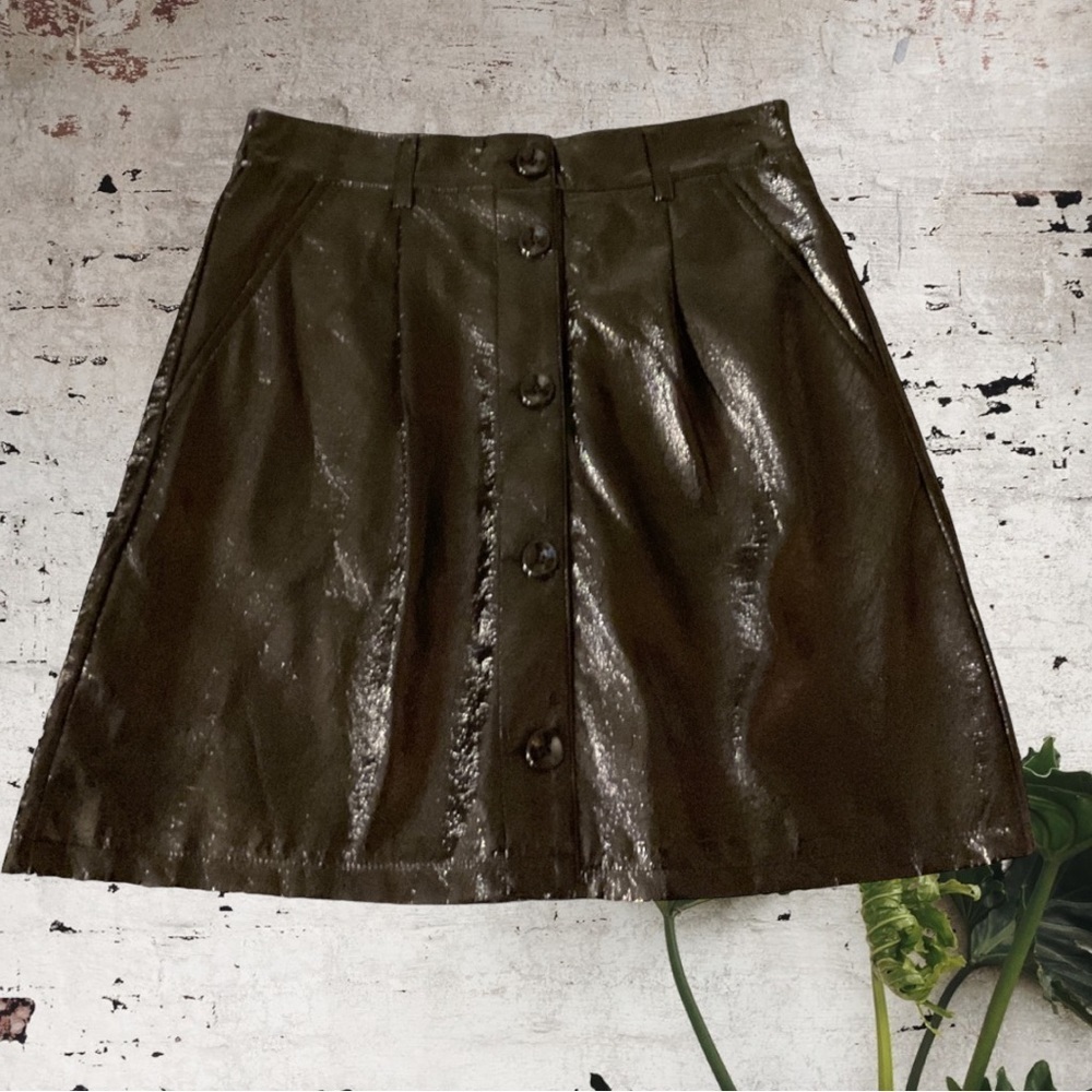 Faux Patent Leather A-line Miniskirt